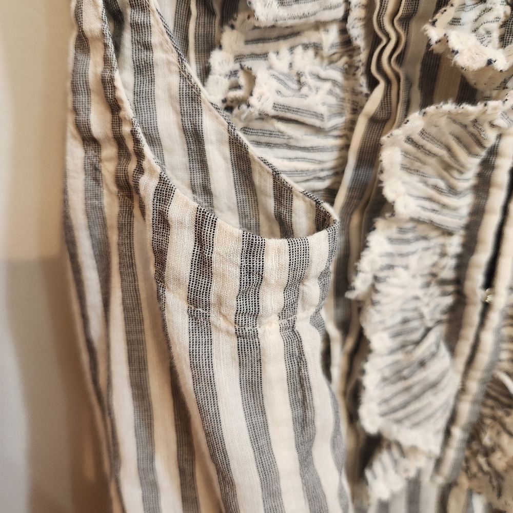 Rebecca Taylor Womens Gray Striped Ruffle V-Neck Sleeveless Blouse Top Size 2 - Picture 7 of 9